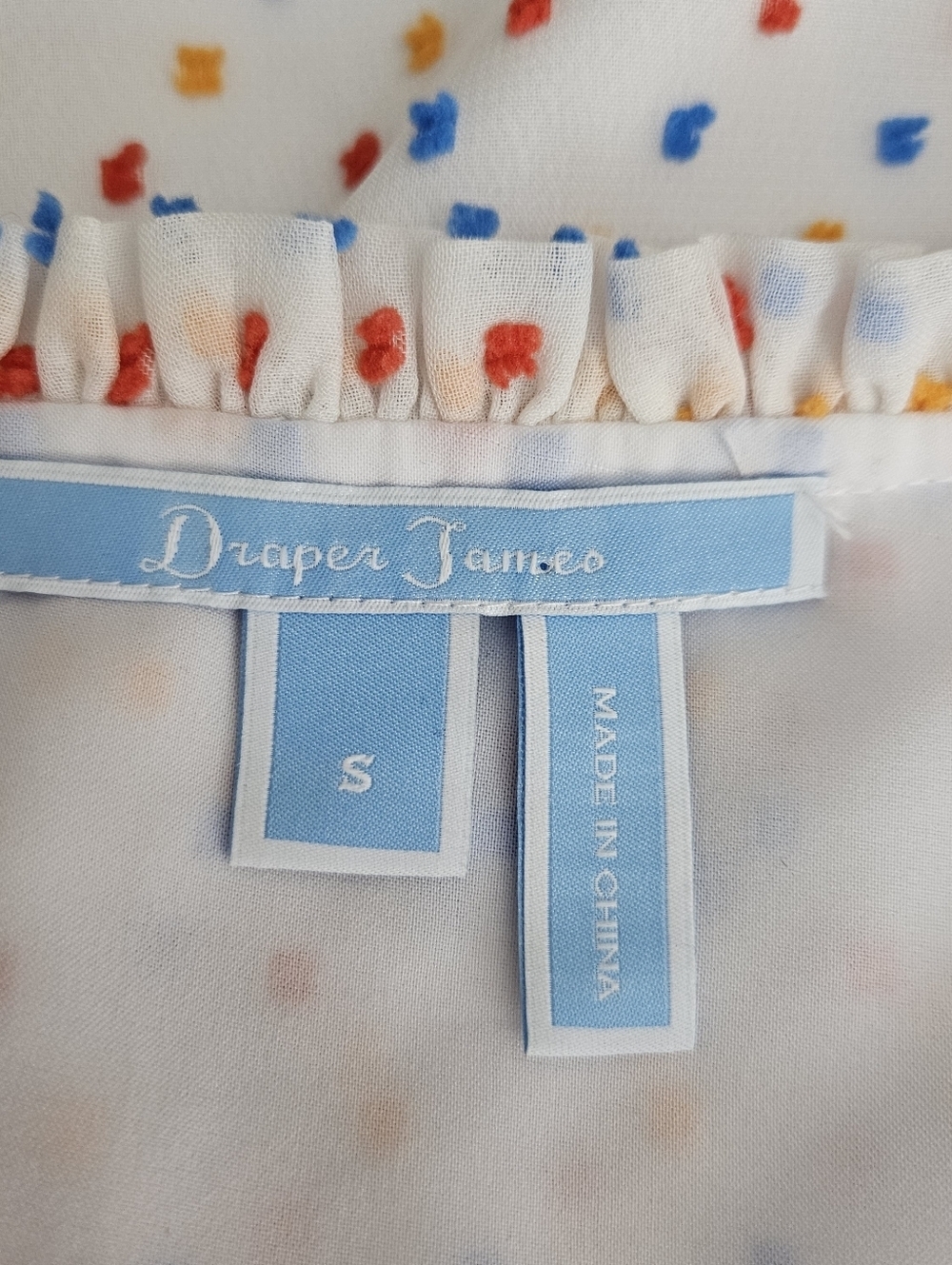 Draper James Shirt White Swiss Polka Dot Short Sleeve Ruffle Keyhole Neck Small - Picture 5 of 7